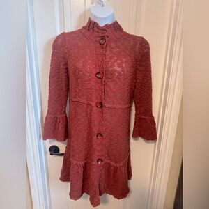 NWOT Fever Boho Tiered Open Knit Cardigan Large Buttons Long Ruffled Sleeve, L